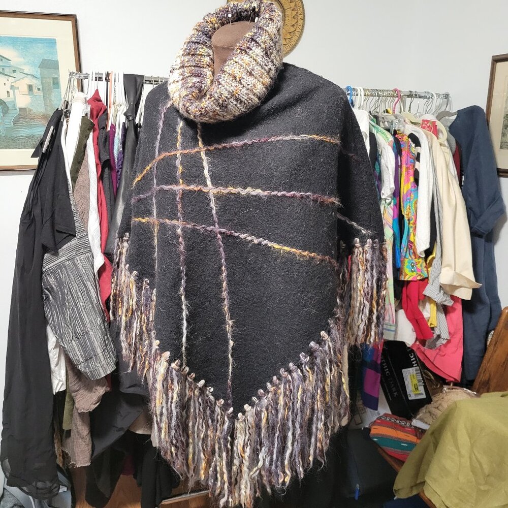 Italian Knit Cape with Cowl Neck By Lorenzo